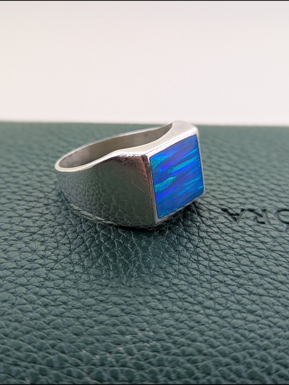 Men’s Blue Opal Ring Sterling Silver 925 Signet Band Size 11.25 Vintage